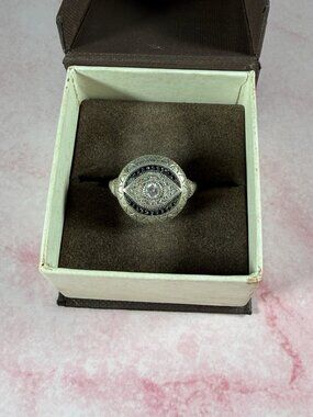 Vintage 925 Sterling Silver Ring CZ Black Accent Size 6.5 Art Deco Style 4.9g